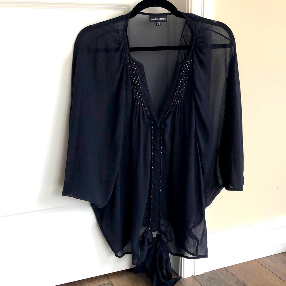 Sheer bat sleeve navy top